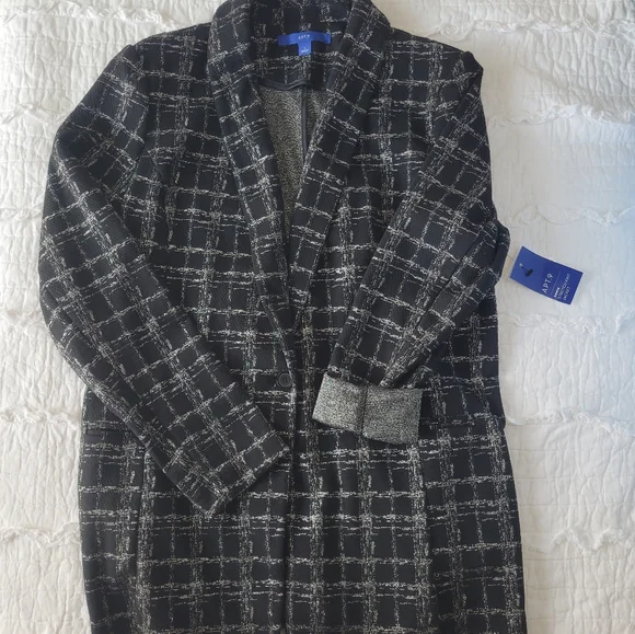 APT. 9 Ponte Stretch Knit Jacket Shine Plaid L NWT Black & Silver - Picture 8 of 16
